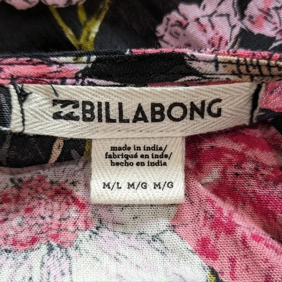 NWOT Billabong black pink floral wrap robe cover up M/L - Picture 9 of 10